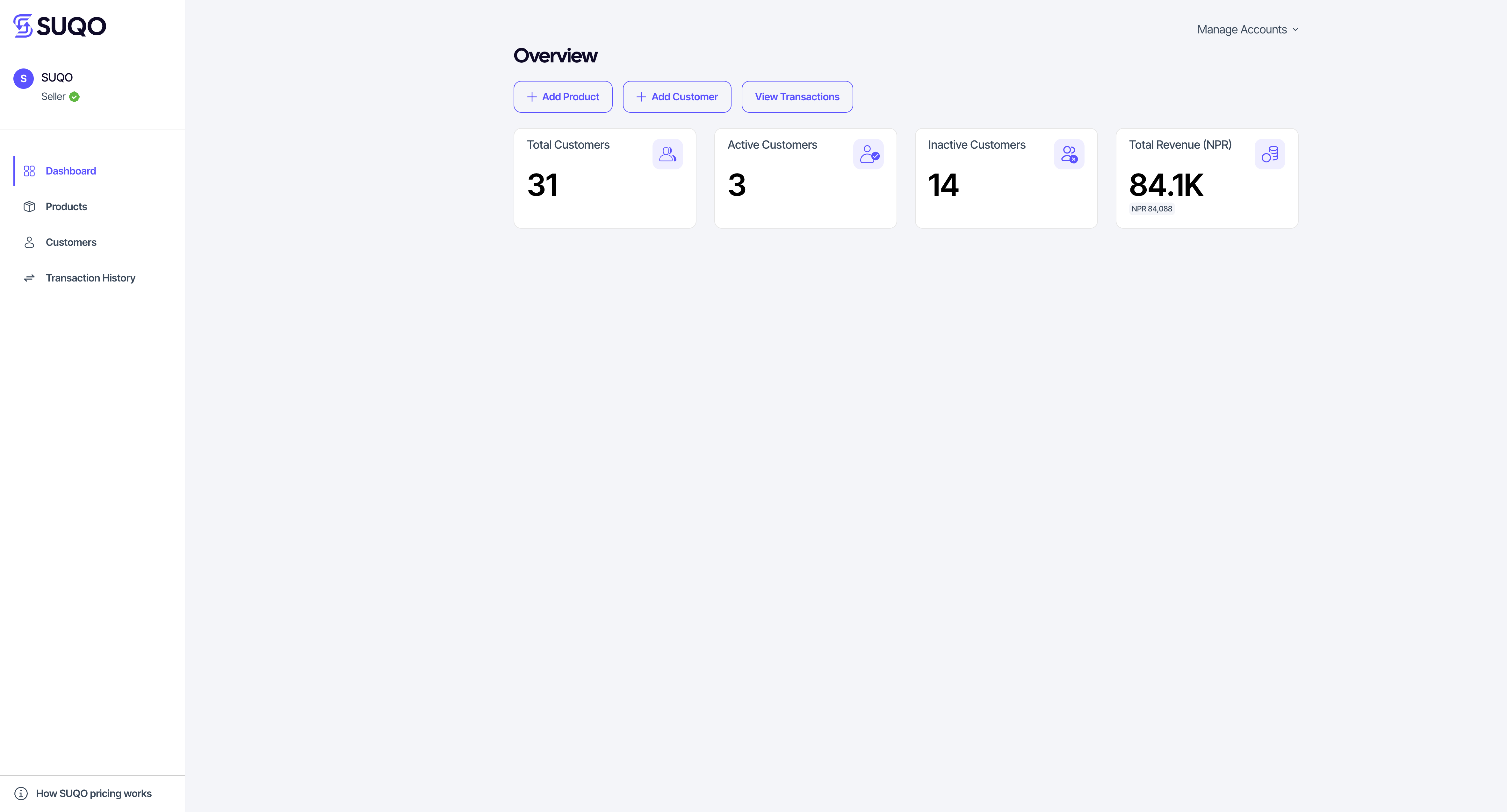 Seller dashboard