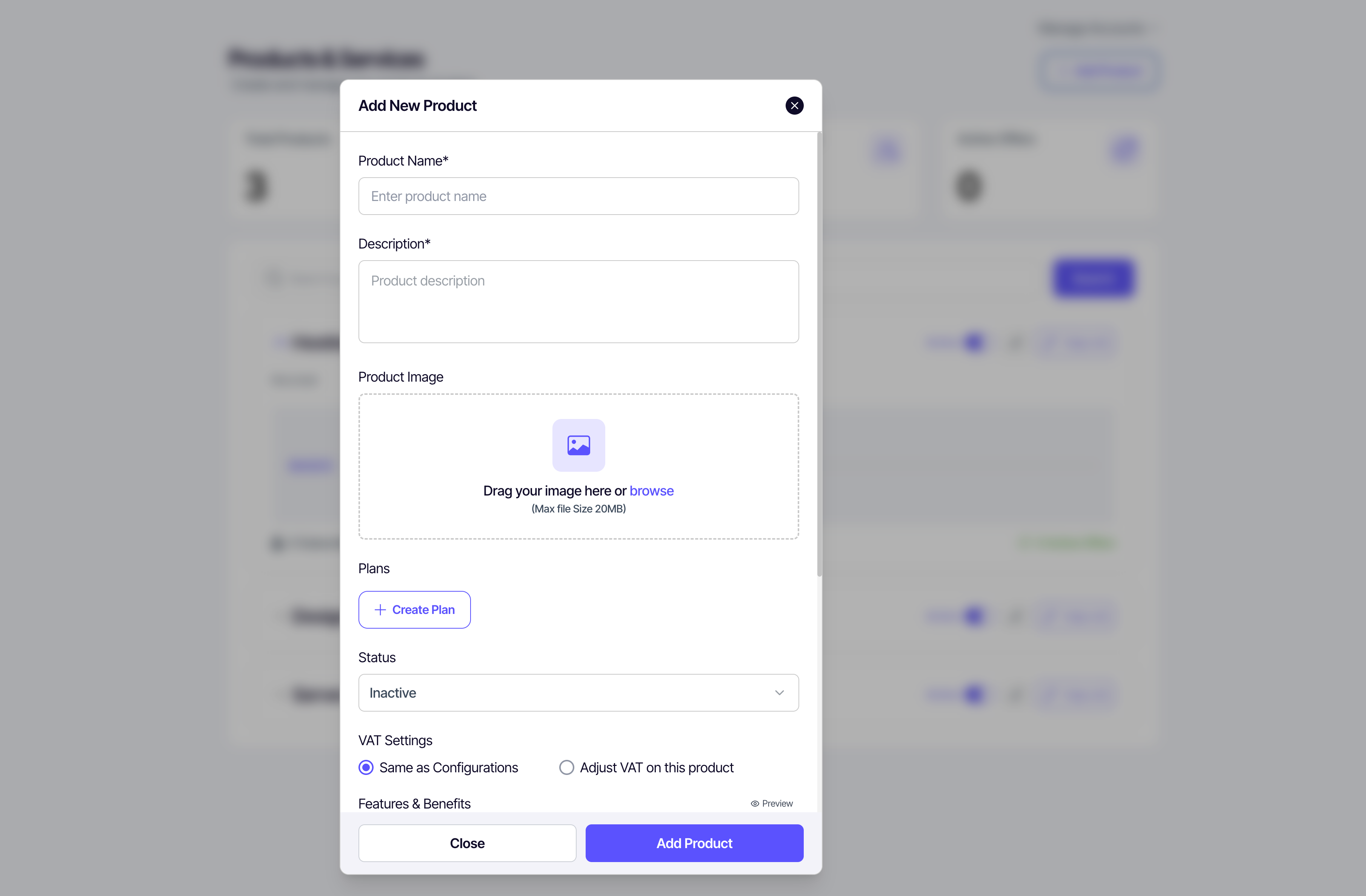 Create product form